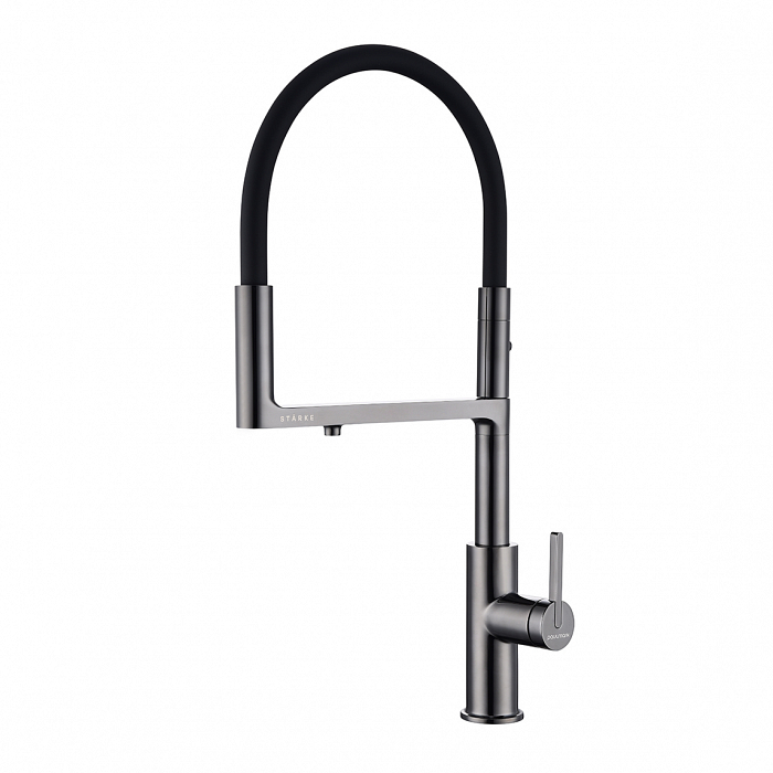 Смеситель для кухни Paulmark TORNADO To213402-GB  гибкий излив с подключением фильтра глянцевый черный