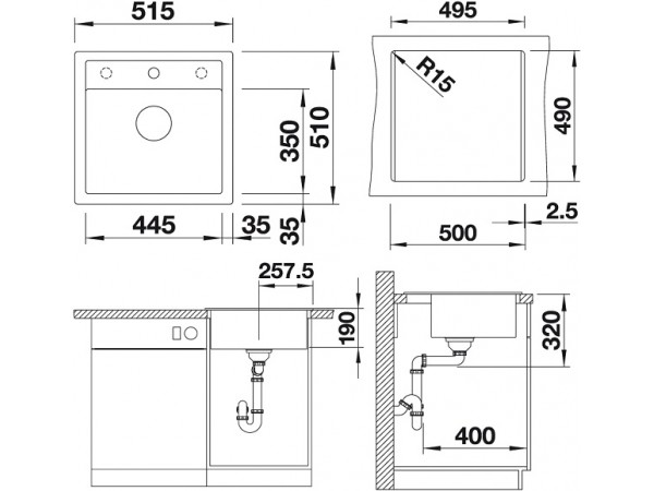 Кухонная мойка Blanco Dalago 5 Silgranit мягкий белый, клапан-автомат 527061