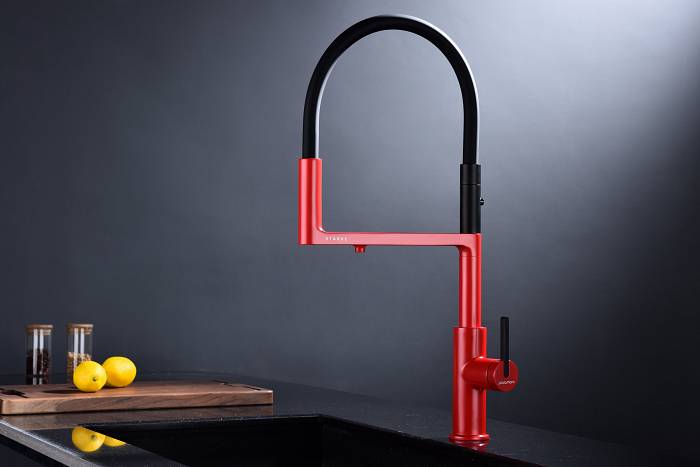 Смеситель для кухни Paulmark TORNADO To213402-FI гибкий излив с подключением фильтра глянцевый пламя