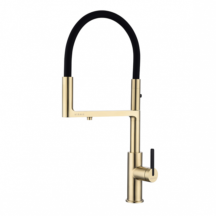 Смеситель для кухни Paulmark TORNADO To213402-LG гибкий излив с подключением фильтра глянцевый светлое брашированное золото