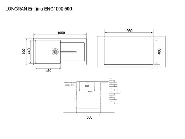 Мойка для кухни Longran Enigma ENG1000.500 - 10 оникс