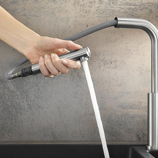 Смеситель для кухни Blanco LANORA-S-F монтаж перед окном, выдвижной шланг, однорычажный, нержавеющая сталь 526180