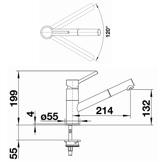 Смеситель для кухни Blanco KANO-S черный/хром выдвижной шланг 526174