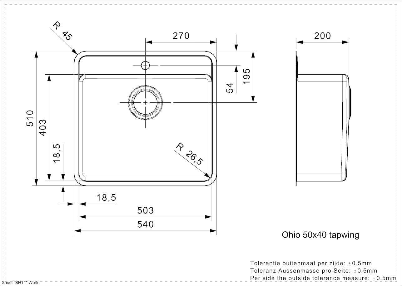 Окрашенная мойка Reginox Ohio 50x40 Tapwing Sahara Sand