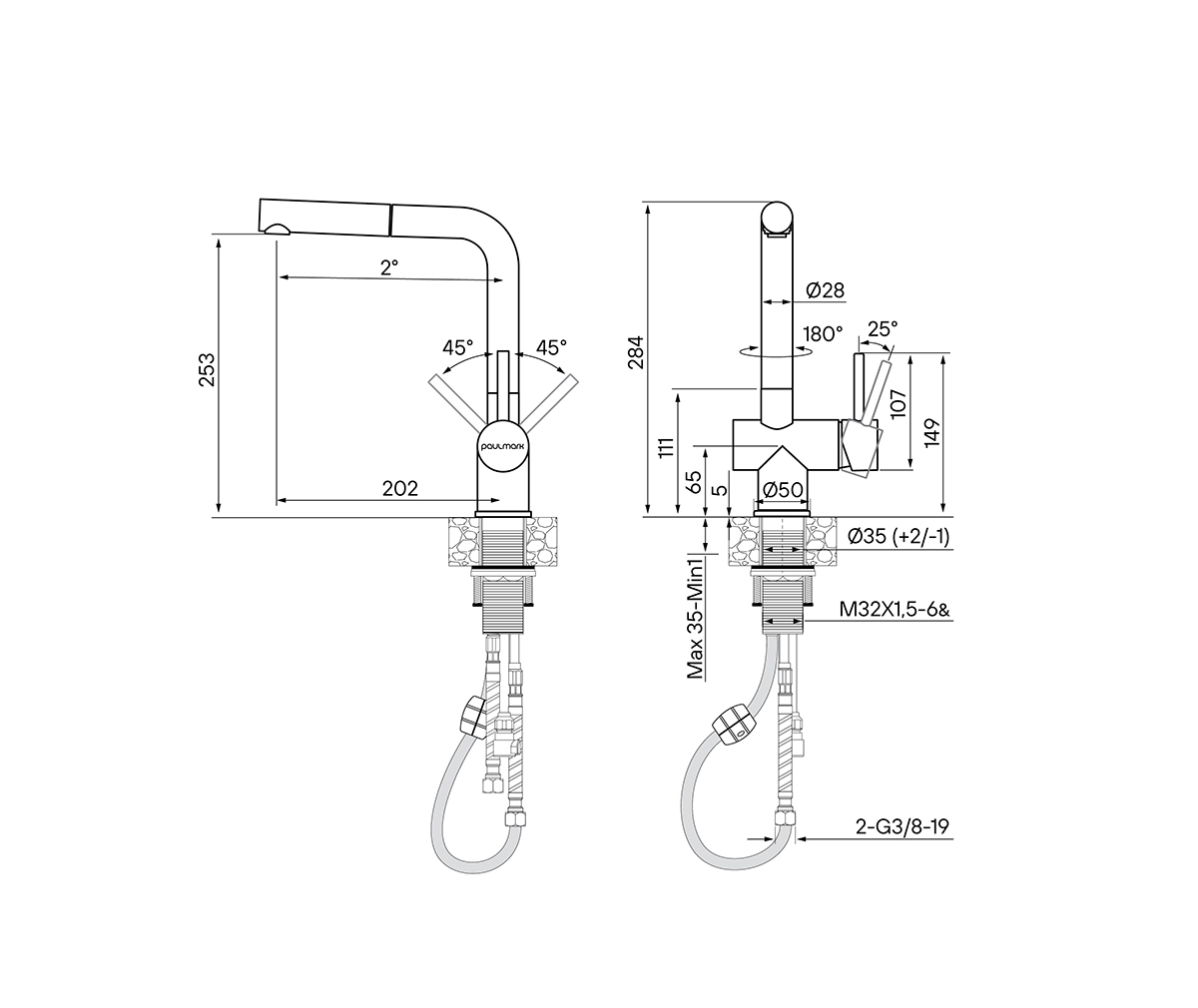 Смеситель для кухни Paulmark DOSSE Do214418-BS нержавеющая сталь