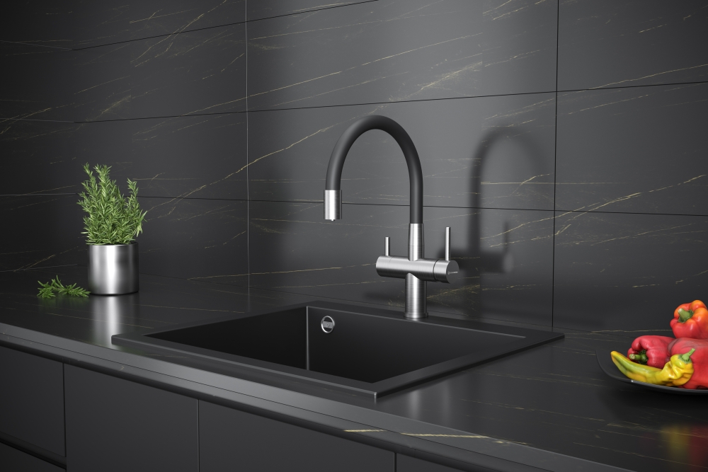 смеситель для кухни Kuchenstern WURM-FE гибкий излив нержавеющая сталь 750SS80