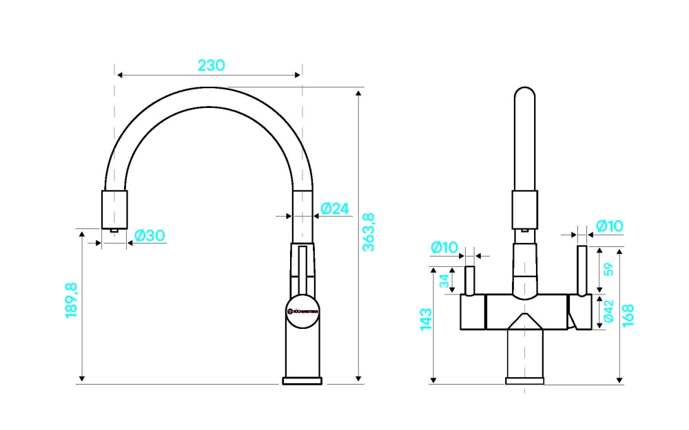 смеситель для кухни Kuchenstern WURM-FE гибкий излив нержавеющая сталь 750SS80