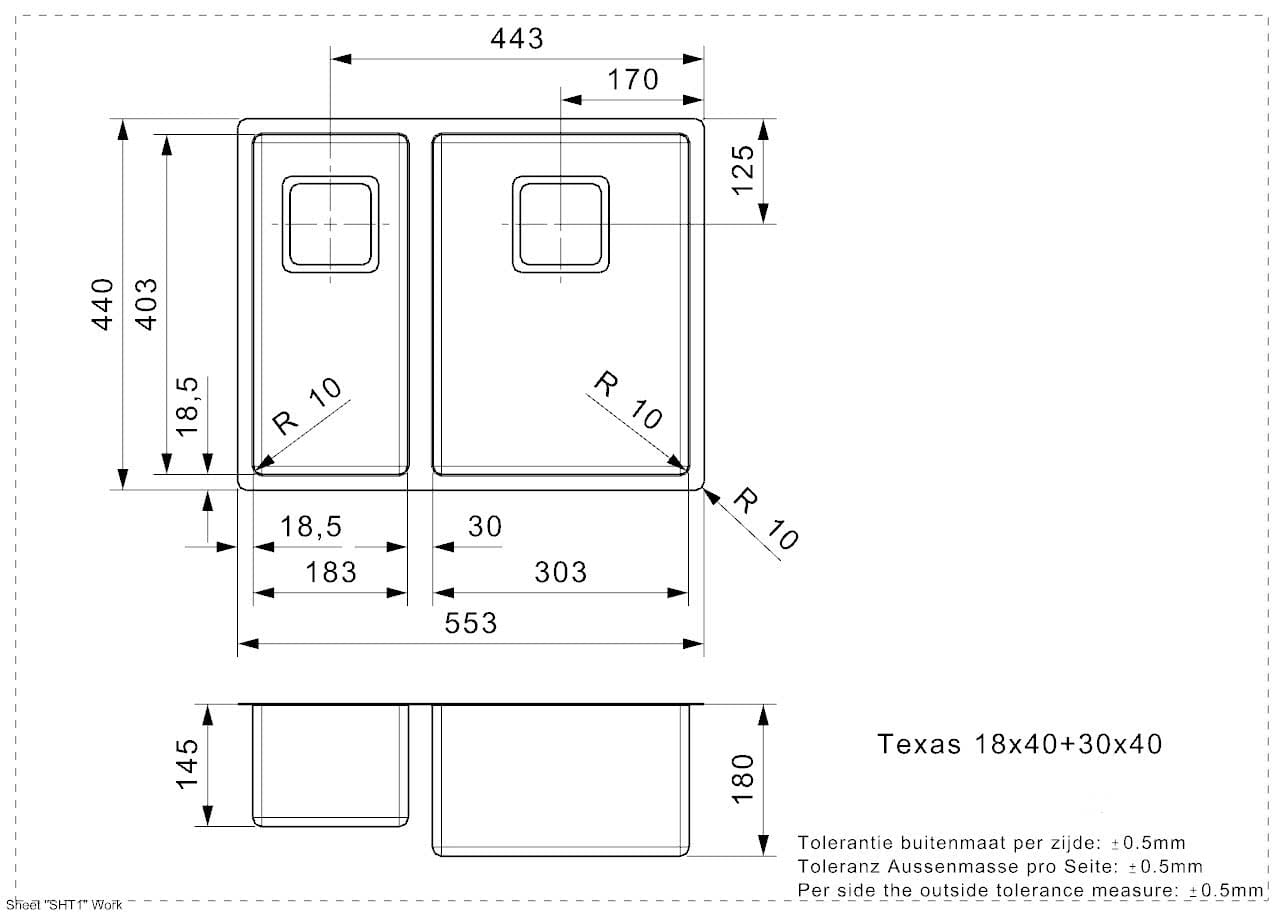 Мойка для кухни Reginox Texas 18x40+30x40