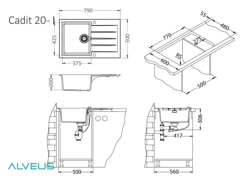 Мойка для кухни Alveus Cadit 20 Terra G22, клапан-автомат