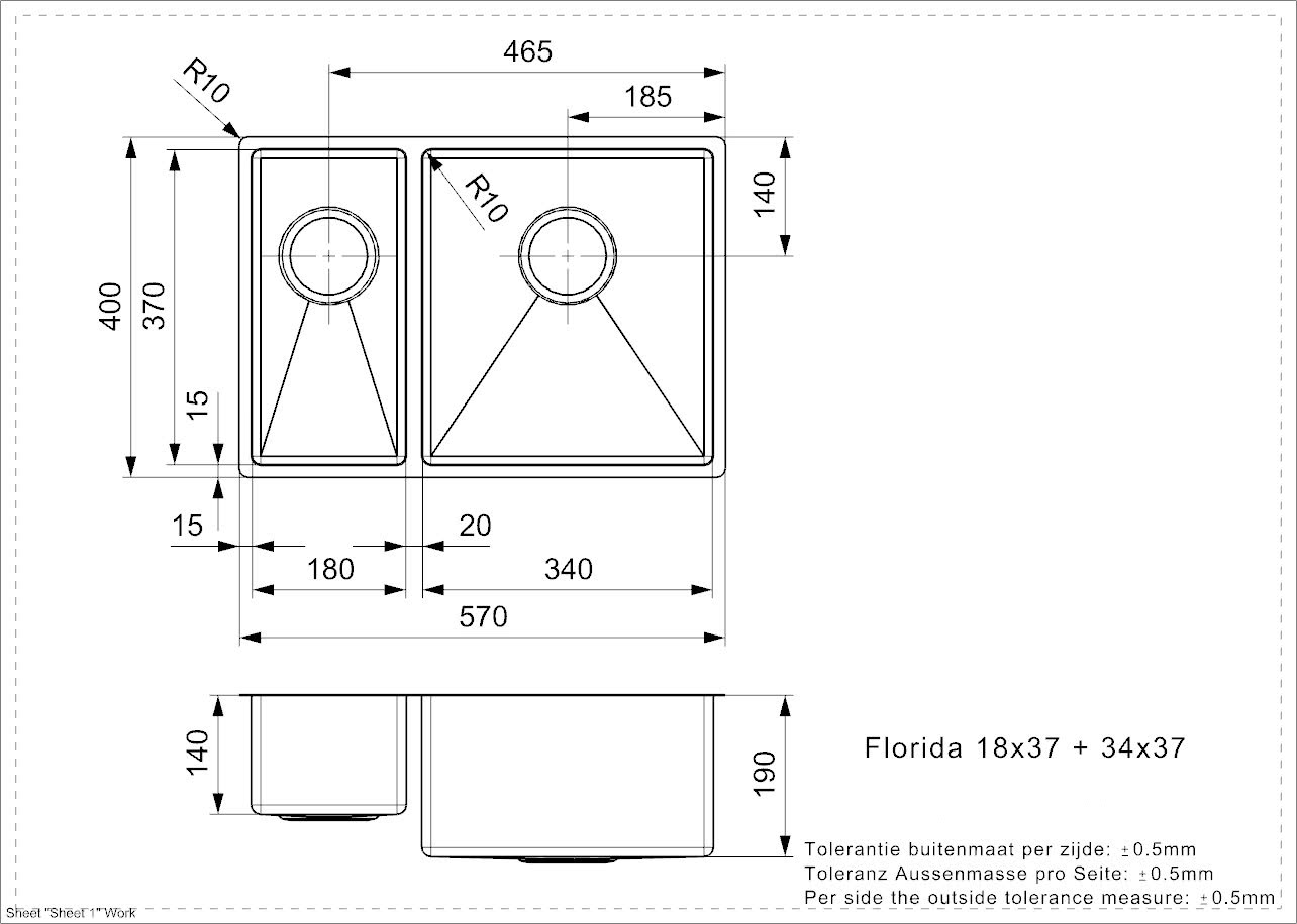Мойка для кухни Reginox Florida 18x37+34x37