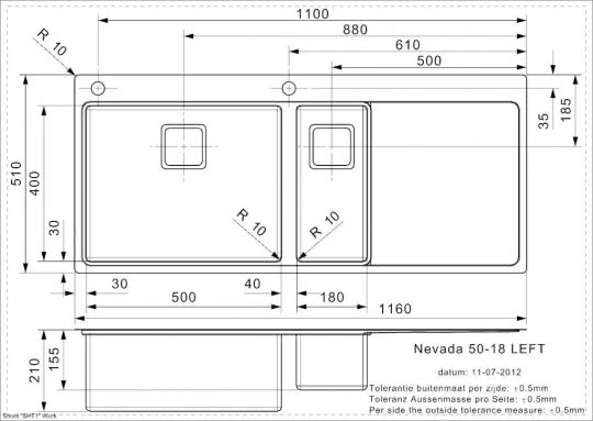 Мойка для кухни Reginox Nevada 50x18 LUX OKG left(c/box) L