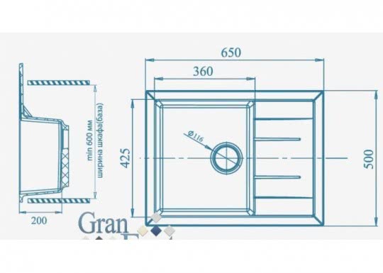 Мойка для кухни Granfest Quadro GF-Q650L серый