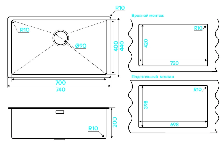 Кухонная мойка Kuchenstern KRAFT 80 нержавеющая  сталь 504SS50