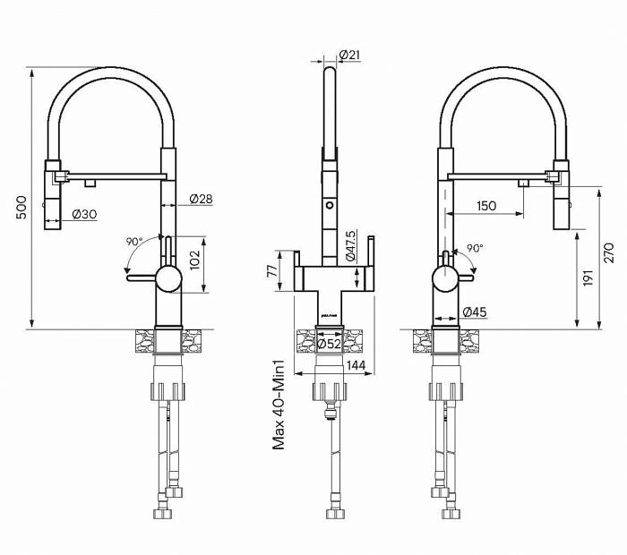 Смеситель для кухни Paulmark GRAVITY Gr213888-WH с подключением фильтра и гибким изливом белый матовый
