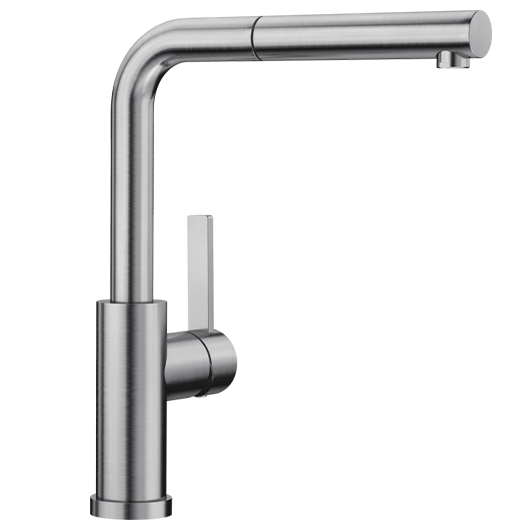 Смеситель для кухни Blanco LANORA-S-F монтаж перед окном, выдвижной шланг, однорычажный, нержавеющая сталь 526180