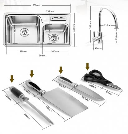 Мойка для кухни Oulin OL-H9910, аксессуары в комплекте (ножи + ножницы)
