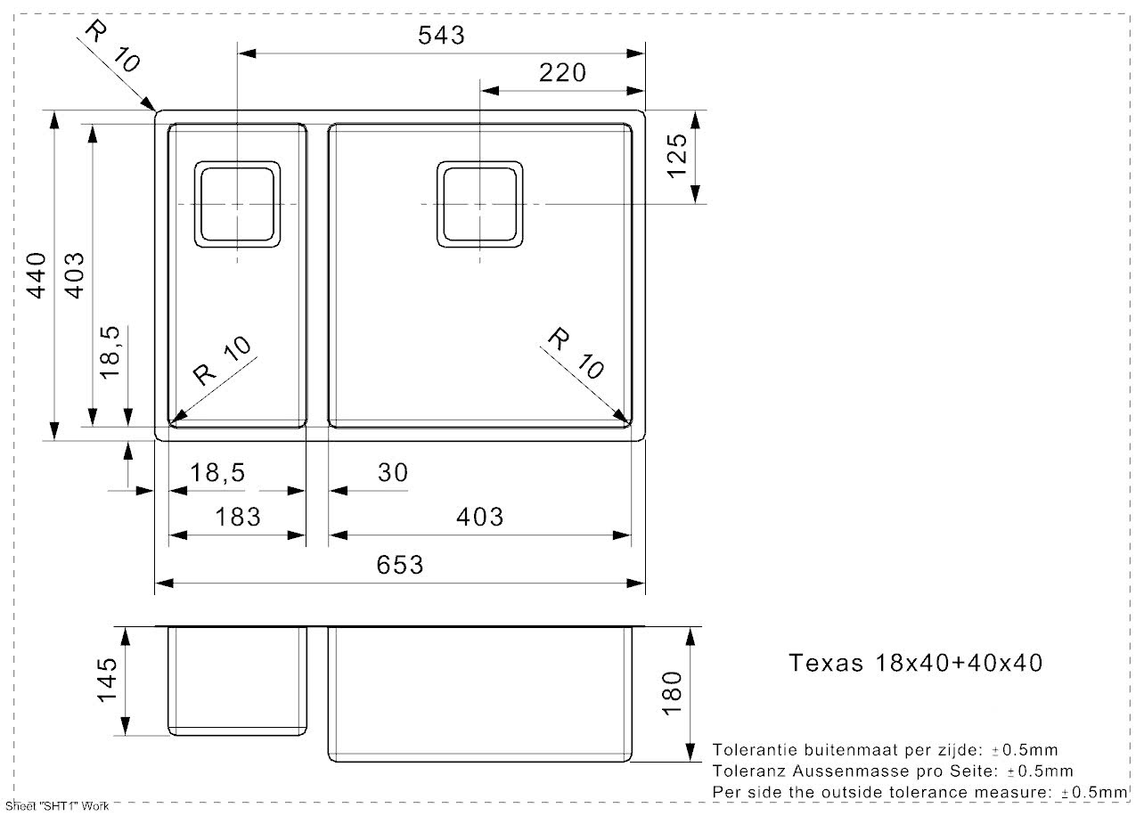 Мойка для кухни Reginox Texas 18x40+40x40 LUX 3,5" L