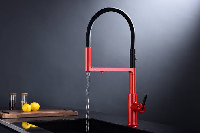 Смеситель для кухни Paulmark TORNADO To213402-FI гибкий излив с подключением фильтра глянцевый пламя