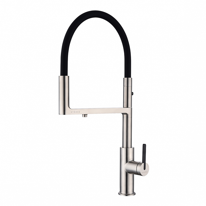 Смеситель для кухни Paulmark TORNADO To213402-BS  гибкий излив с подключением фильтра глянцевый никель