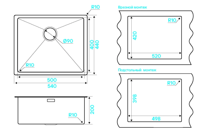 Кухонная мойка Kuchenstern KRAFT 60 золото 502GL50