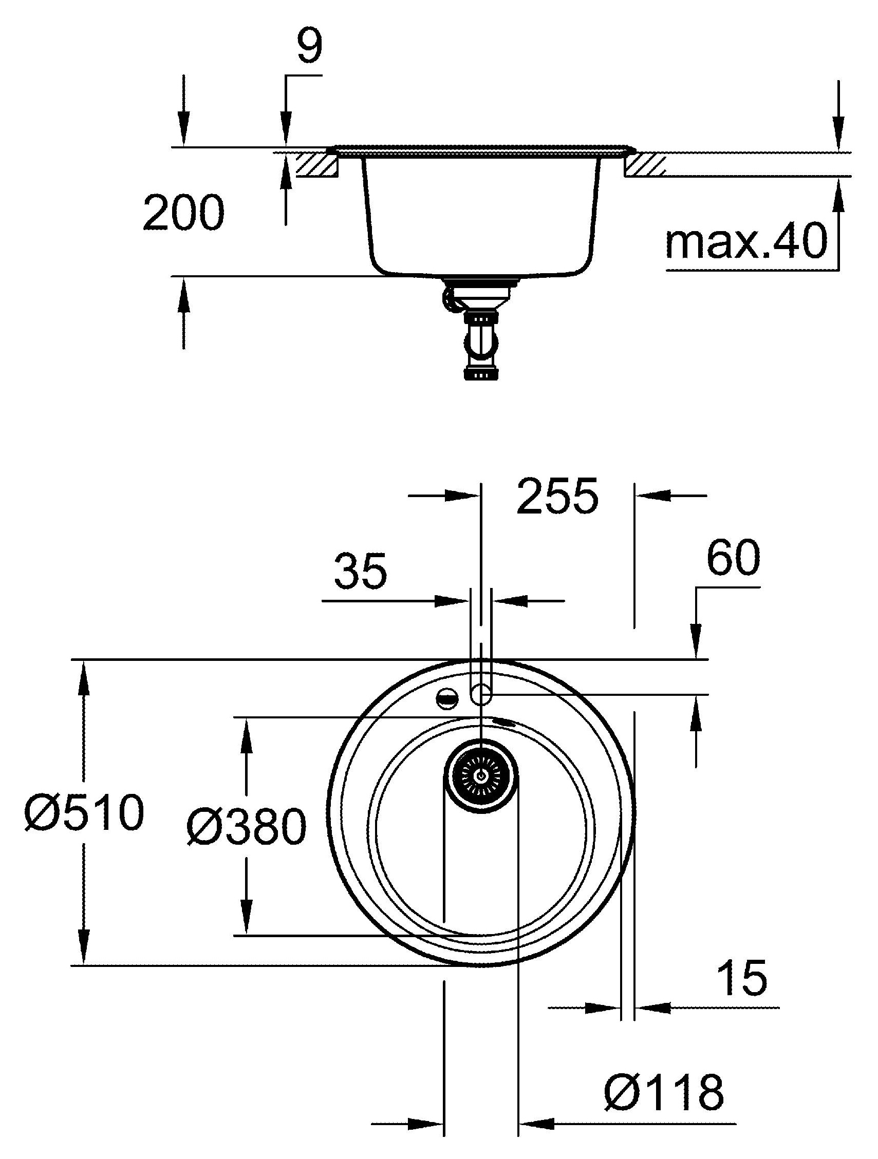 Мойка для кухни Grohe K200 50-C 51 1.0 черный гранит композит (31656AP0)