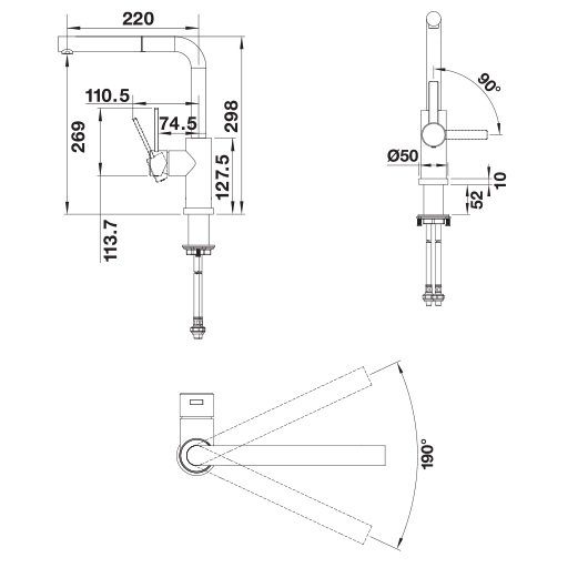Смеситель для кухни Blanco LANORA-S-F монтаж перед окном, выдвижной шланг, однорычажный, нержавеющая сталь 526180