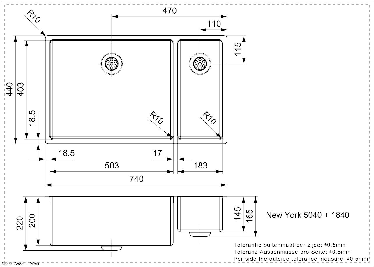 Мойка для кухни Reginox New York 50x40+18x40