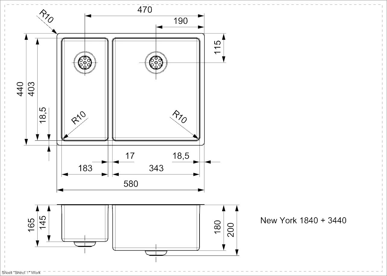 Мойка для кухни Reginox New York 18x40+34x40