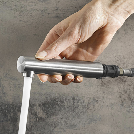 Смеситель для кухни Blanco LANORA-S-F монтаж перед окном, выдвижной шланг, однорычажный, нержавеющая сталь 526180