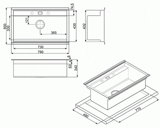 Мойка для кухни Smeg VQMX79N2 матовая, в комплекте смеситель и 2 разделочные доски
