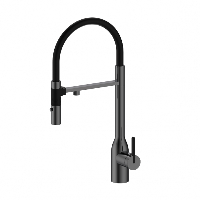 Смеситель для кухни Paulmark MAGNETO ONE Ma213188-GM с подключением фильтра и гибким изливом вороненая сталь