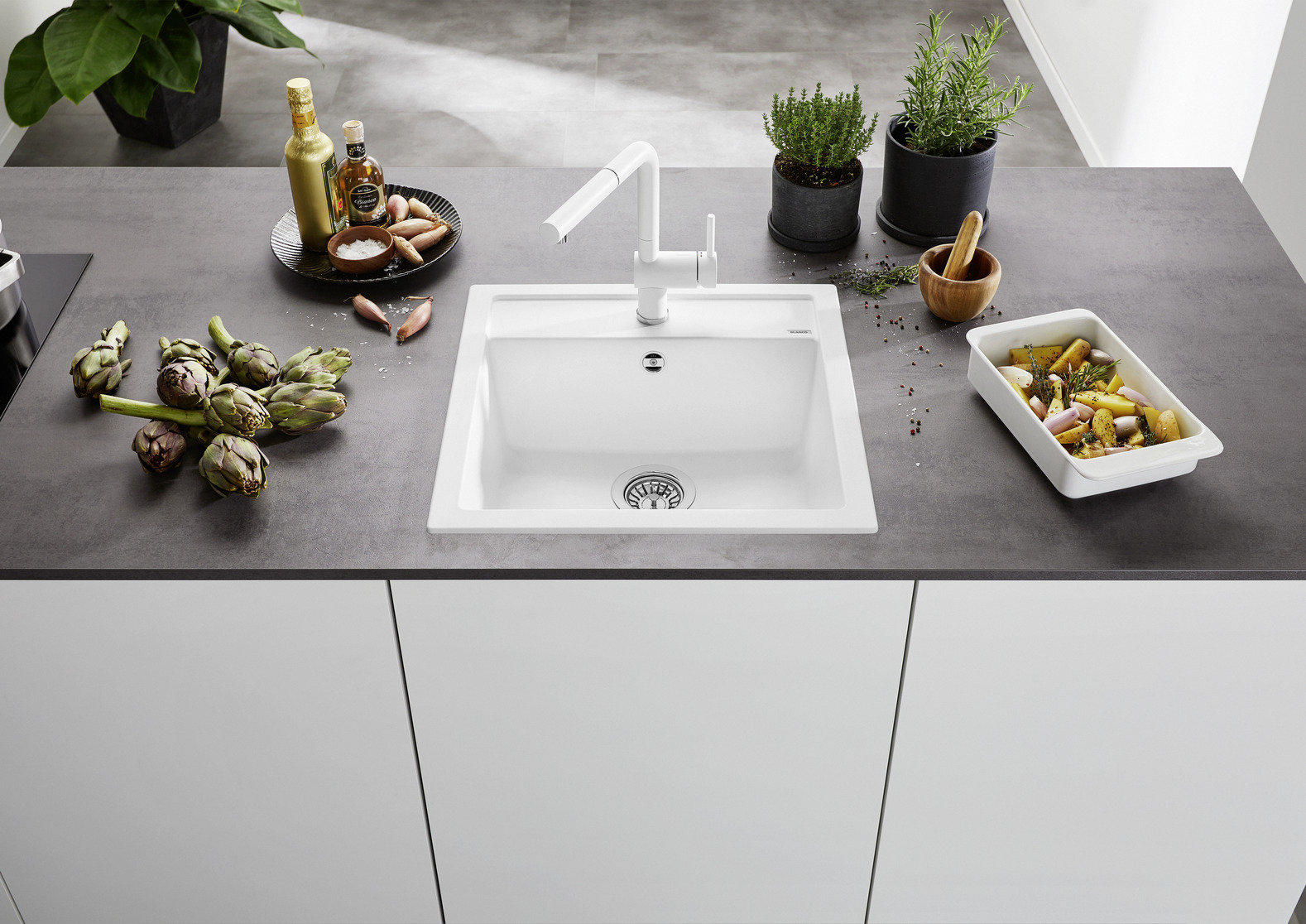 Кухонная мойка Blanco Dalago 5 Silgranit мягкий белый, клапан-автомат 527061