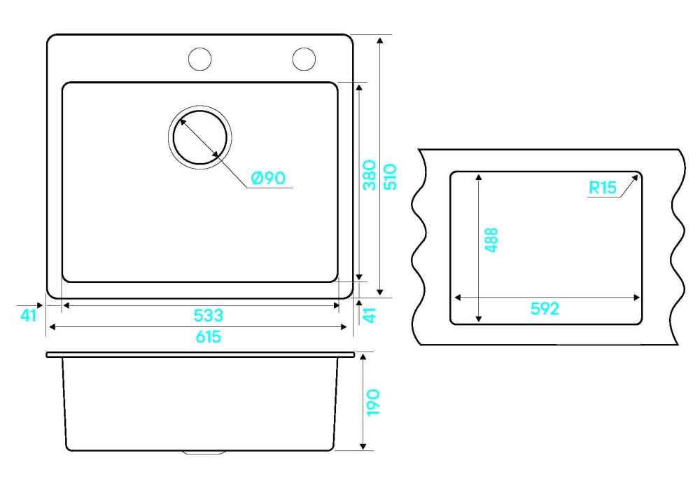 Кухонная мойка Kuchenstern TOPKERAM 60 KeraPlus соверш.черный 302KB30 