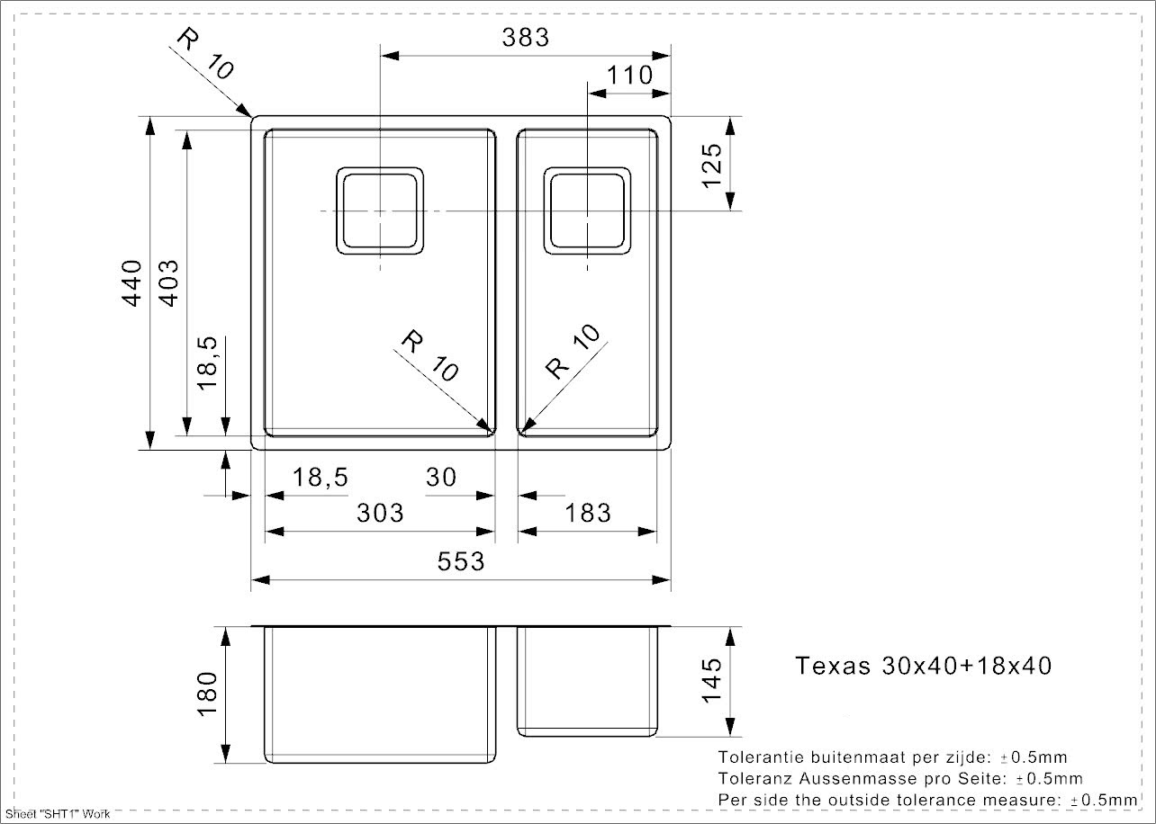 Мойка для кухни Reginox Texas 30x40+18x40 LUX 3,5"
