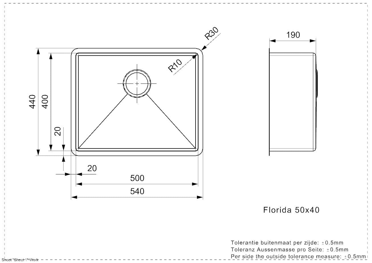 Мойка для кухни Reginox Florida 50x40 (L) Medium Integrated