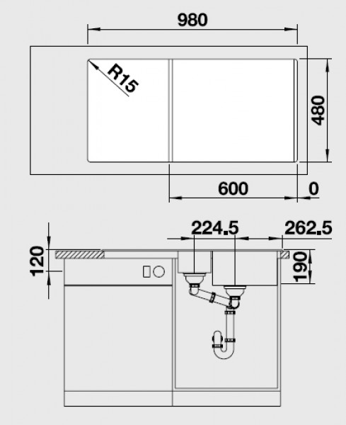 Кухонная мойка Blanco LEGRA 6S Silgranit черный стоп-вентиль 526086