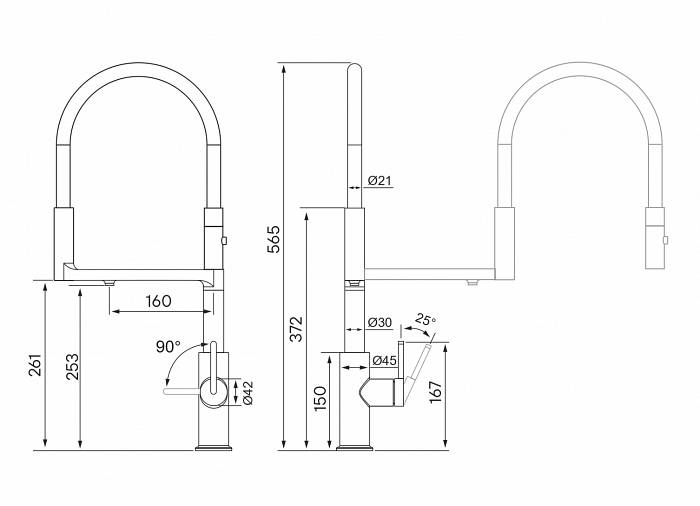 Смеситель для кухни Paulmark TORNADO To213402-CR гибкий излив с подключением фильтра глянцевый светлое хром