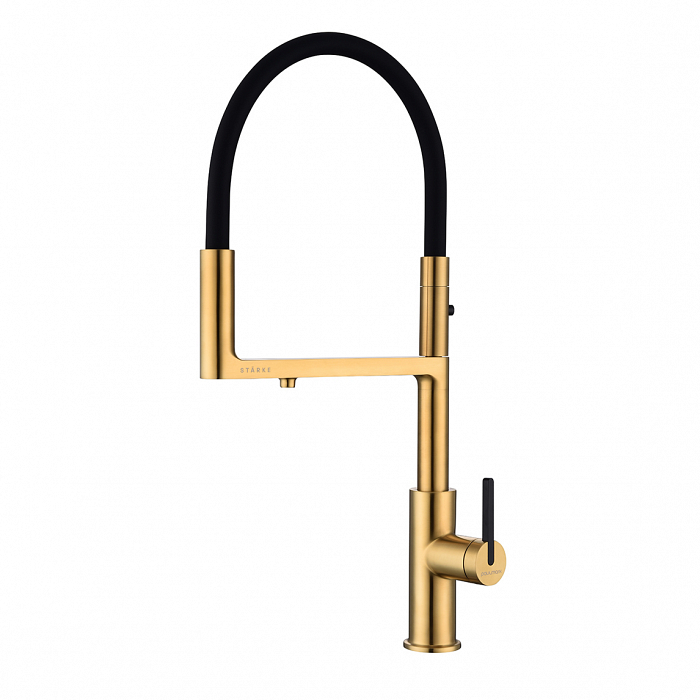 Смеситель для кухни Paulmark TORNADO To213402-BG  гибкий излив с подключением фильтра брашированное золото