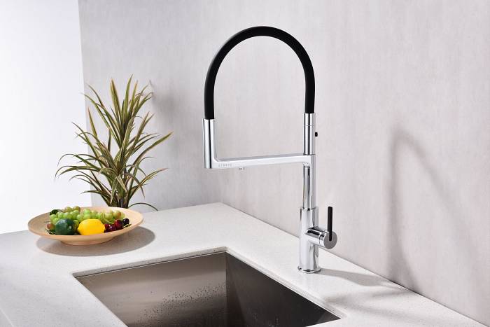 Смеситель для кухни Paulmark TORNADO To213402-CR гибкий излив с подключением фильтра глянцевый светлое хром