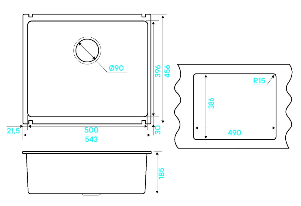 Кухонная мойка Kuchenstern SUBKERAM 60 KeraPlus керамический черный 301KB30 