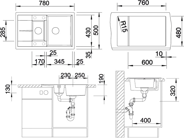 Кухонная мойка Blanco METRA 6 S Compact Silgranit вулканический серый клапан-автомат 527297