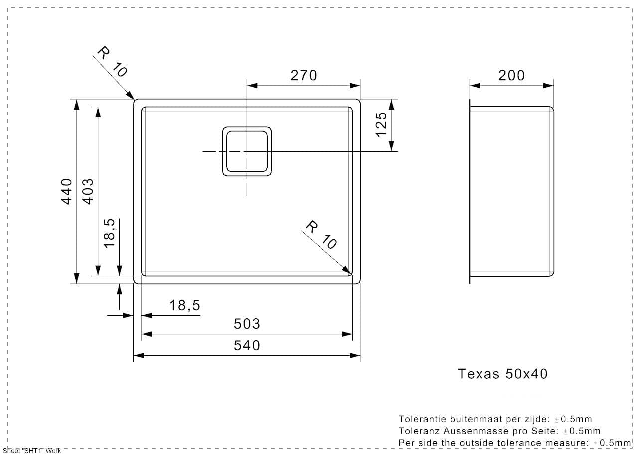 Мойка для кухни Reginox Texas 50x40 (L) Medium Integrated