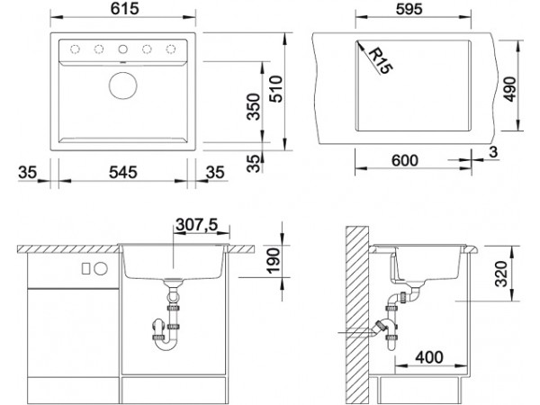 Кухонная мойка Blanco Dalago 6 Silgranit белый клапан-автомат 514199
