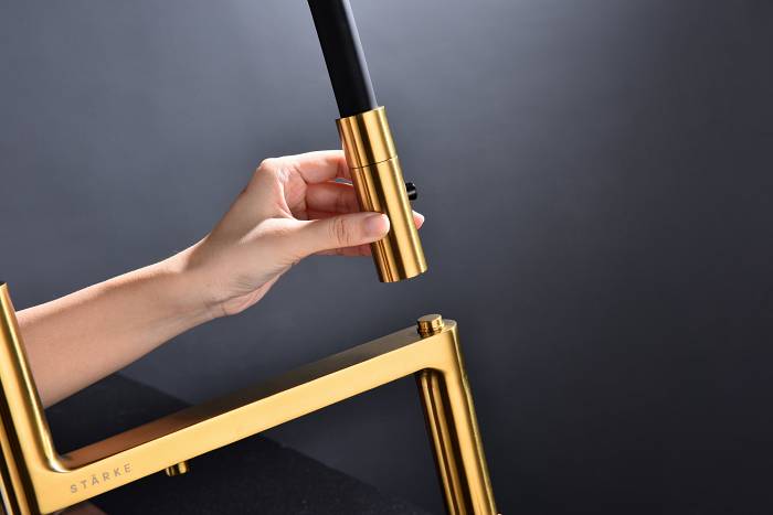 Смеситель для кухни Paulmark TORNADO To213402-BG  гибкий излив с подключением фильтра брашированное золото